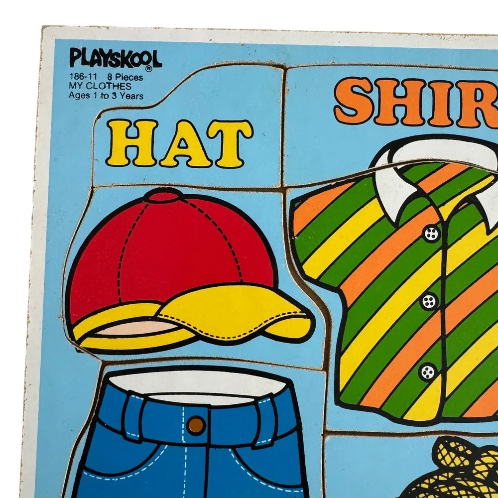 Playskool 1986 My Clothes Wooden Puzzles for Toddlers Ages 1 to 3 Years 8 Pieces